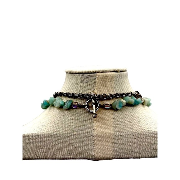 Layered Seafoam Silver Necklace with Matching Bracelets Boho Turquoise Pearl N84 - Picture 4 of 6